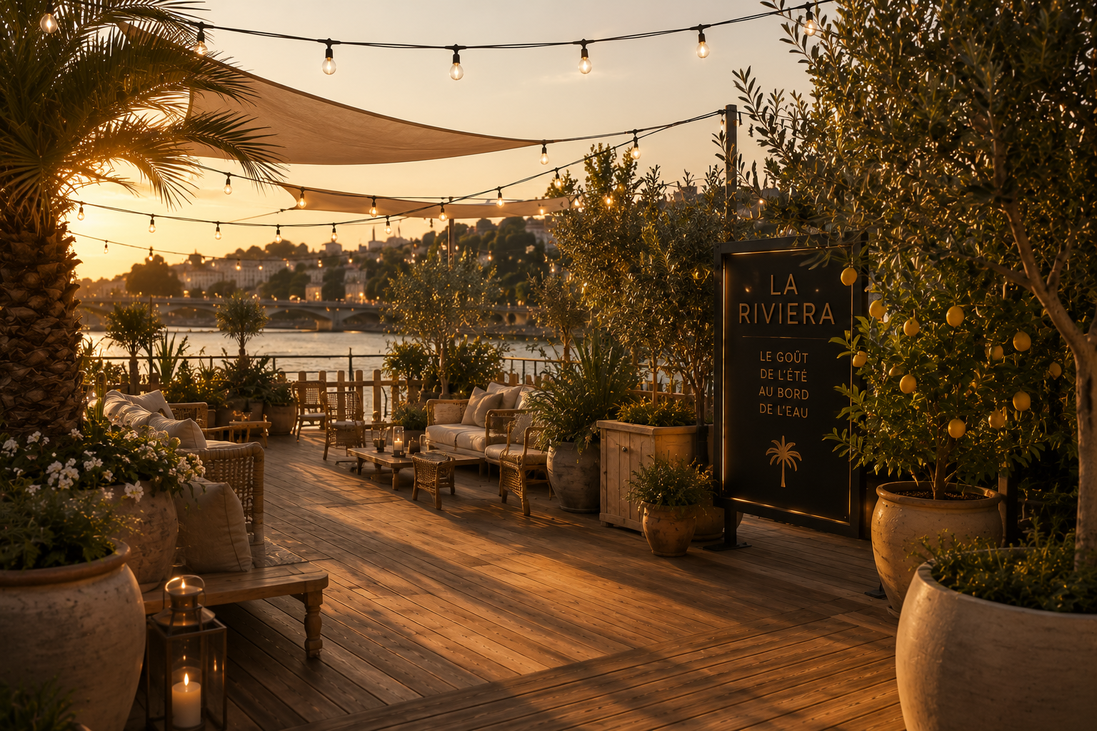 Terrasse au coucher du soleil